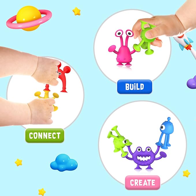 Baby Bath Toys Suction Toy: No Hole Bath Toy for Baby Toddlers - Kids Mini Sensory Fidget Suction Cup Toys for Boys Girls - Window Building Toy Gifts Christmas Stocking Stuffers for Kids (Ages 3+)