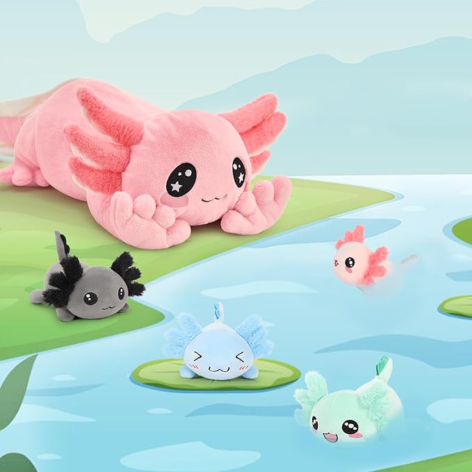 MaoGoLan 5 Pcs Axolotl Stuffed Animals with 4 Babies Inside Belly, Glow in The Dark Plush Axolotl Toys Cute Kawaii Pink Stuffed Salamander for Girls Kids Halloween Christmas Valentine's Day Gift