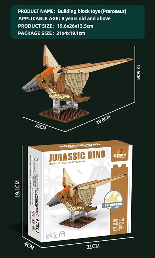 Jurassic Dinosaur Micro Building Blocks, 1010pcs Pterosaur Tyrannosaurus Rex DIY Mini Diamond Blocks Bricks Toy for Boys Age 8-12 14+ Teens Adults