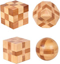 4 Pack Wooden Puzzle Games Brain Teasers Toy- 3D Puzzles for Teens and Adults - Wooden Logic Puzzle Wood Snake Cube Magic Cube Magic Ball Brain Teaser Intellectual Removing Assembling Toy