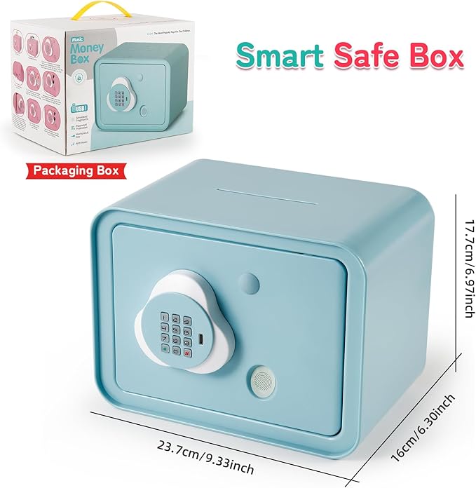 Piggy Bank Electronic Mini ATM for Kids Baby Toy, Safe Coin Banks Money Saving Box Password Code Lock for Children,Boys Girls Best Gift (Blue)