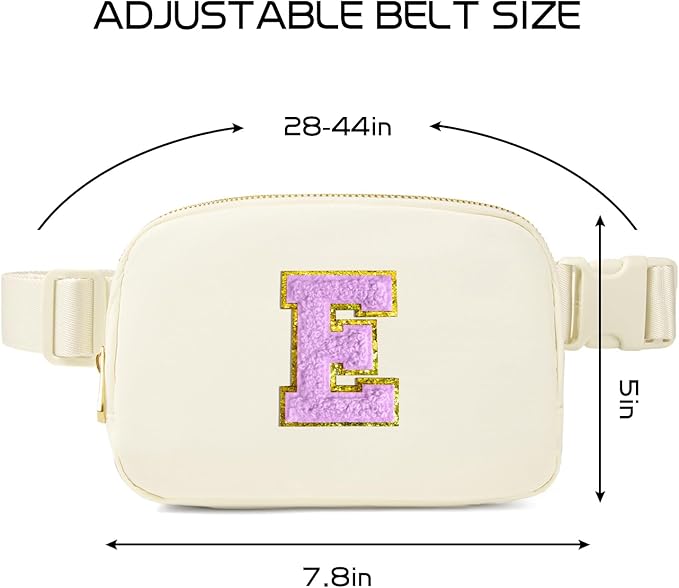 Gitus Gifts for 8 9 10 11 12 Year Old Girls Belt Bag Fanny Pack Crossbody Bags with Initial Letter Patch Cute Stuff Birthday Gifts for Teen Girls Women Personalized Trend Stuff (Ivory-E)