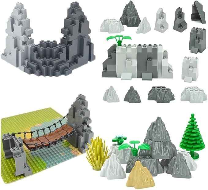 Classic Building Rock Bulk, Rockery Panel 3x8x7 Medium Symmetric 20 Piece, Compatible with Lego Parts and Pieces: (Color:Light Gray)
