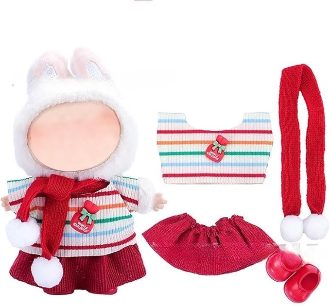 17cm Doll Clothes Outfit Dress Up Suitable for 6.7 inch Hight , Accessories Suit No Doll Only Clothing Christmas Set 1 Shoes+1tshirt+1scarf 17-175