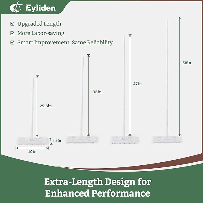 Eyliden Sweeper Mop with 58" Long Handle, 36 Disposable Refills - 12 Heavy-Duty Pet Hair Cleaning Pads, 24 Dry Sweeping Cloths, Dry Dust Mops Kit for Multi Surface Floor Cleaning (White)