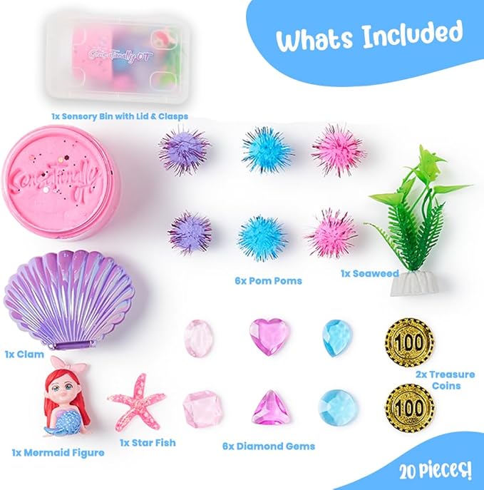 Senationally OT - 2025 Edition - Mini Mermaid Sensory Dough Kit - 1 Jar Magic Dough, Seashell Stamp, Sensory Bin & Treasure Accessories – Great Gift for Toddlers & Kids