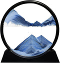 Aoderun Moving Sand Art Picture Round Glass 3D Deep Sea Sandscape in Motion Display Flowing Sand Frame Relaxing Desktop Home Office Work Decor (12", New Blue)