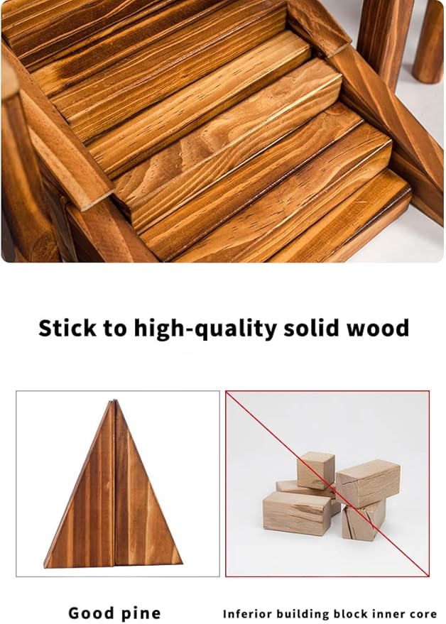Vintage Solid Carbonized Wooden Building Blocks Set for Kids 3-12 Outdoor(43pcs,5.4 lbs), Table Sensory Wood Building Toys for Toddlers, Outside Wooden Blocks for Preschool
