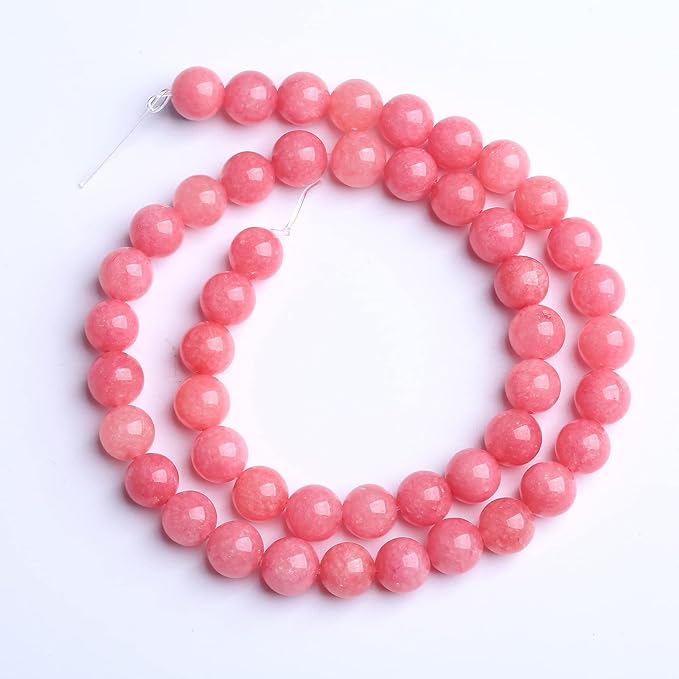 90PCS 8MM Natural Stone Pink Jade Beads Rhodochrosite Chalcedony Beads for Jewelry Making DIY Bracelet 2 Strands