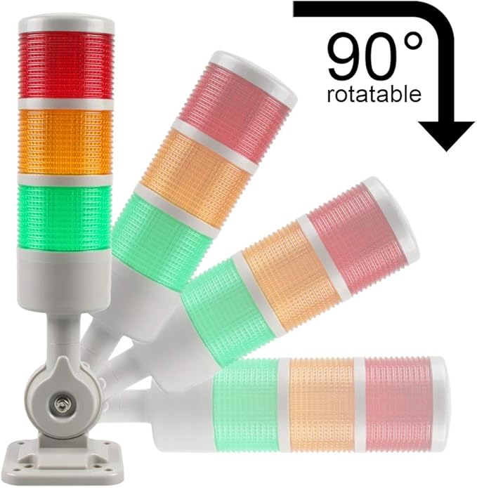 Signal Tower Stack Lights - Industrial Signal Warning Lights with Rotatable Base, Steady/Flashing Switch, 12V/24V DC (2-Layer, No Buzzer)