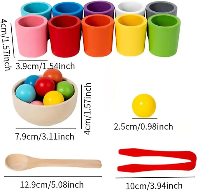 Rainbow Balls in Cups Toddler Toys, Montessori Wooden Color Sorting Toys for Toddlers 1-3, Educational Preschool Learning Game, Fine Motor Skills Montessori Matching Toy for Kids(2pcs)