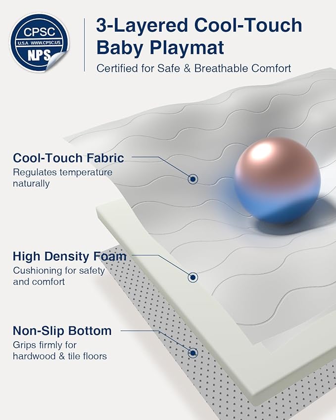 Baby Play Mat for Floor,47x47 Playpen Mat,Soft Crawling Playmate for Tummy Time and Travel,Washable&Easy Storage,Non-Slip Foam Floor Mats for Toddlers' and Infants' Play or Relax(Grey)