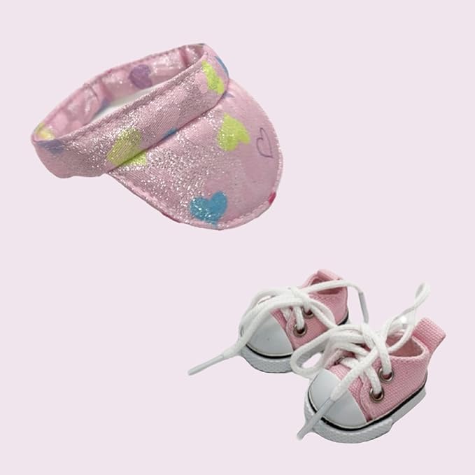 Clothes for 17cm Doll (Clothes Only) – 4-Piece Pink Outfit Set with Casual Hat, Dress, Camera Bag, and Pink Canvas Shoes for a Cute and Stylish Look – 17cm Doll Accessories