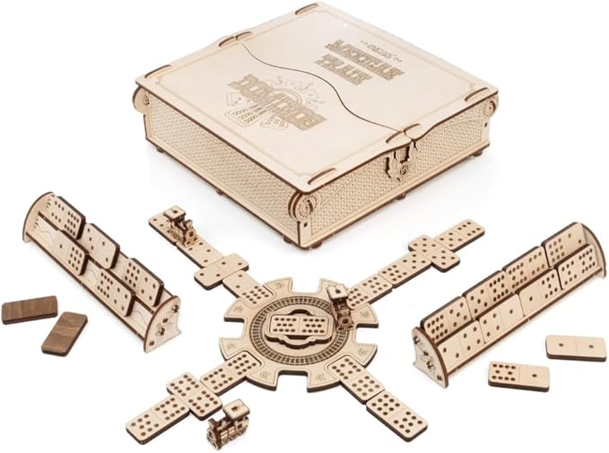 EWA Eco-Wood-Art Mexican Train Domino Game Set - Deluxe Wooden Version with 91 Dominoes, Holders, Locomotives, Station Hub, and Storage Box | Family Board Game
