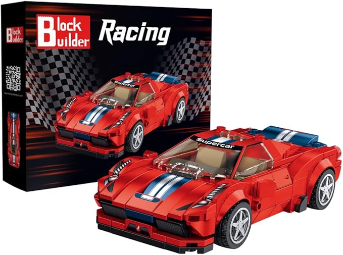 Block Builder Ferrari F8 Racing Car Building Block Set (306 Pieces). Racing Car Building Blocks for Kids and Adults