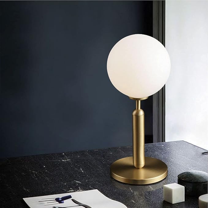 KCO Lighting Modern Gold Metal Table Lamp Mid Century Bedside Table Lamp with Matte Globe Golden Indoor Standing Light for Bedroom Vanity Living Room
