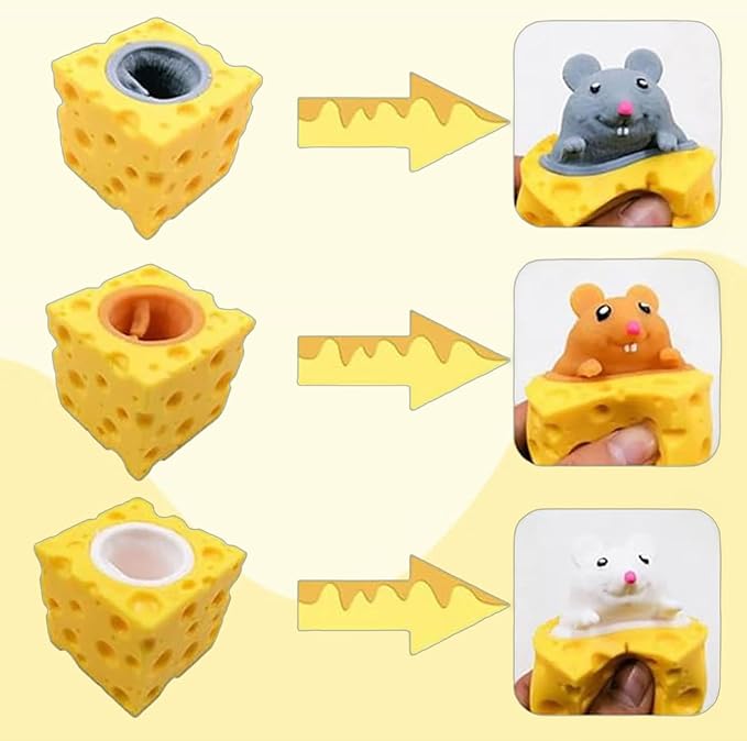 3 PCS Set Squeeze Toys Squishes Toy Decompression Cheese Mouse Cup Squeeze Toys,Sensory Fidget Toys,Stress Relief for Kids & Adult Tricky Funny Novelty Toy