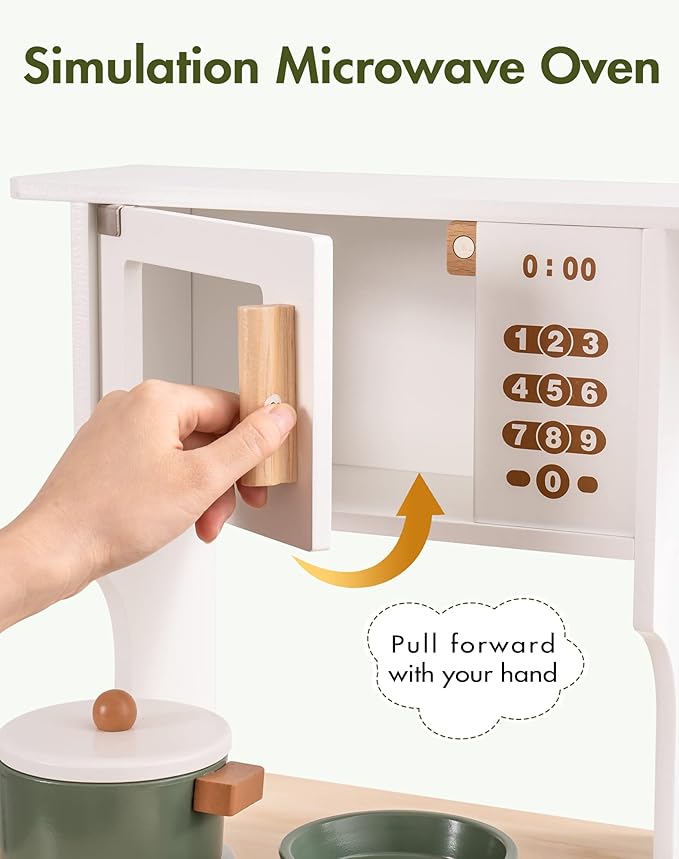 ROBOTIME Play Kitchen with Pretend Ice Cube Dispenser for Toddler, Wooden Kids Kitchen Play Set, Toy Kitchen Set for Kids Age 3 4 5 6 7 (Vintage Green)