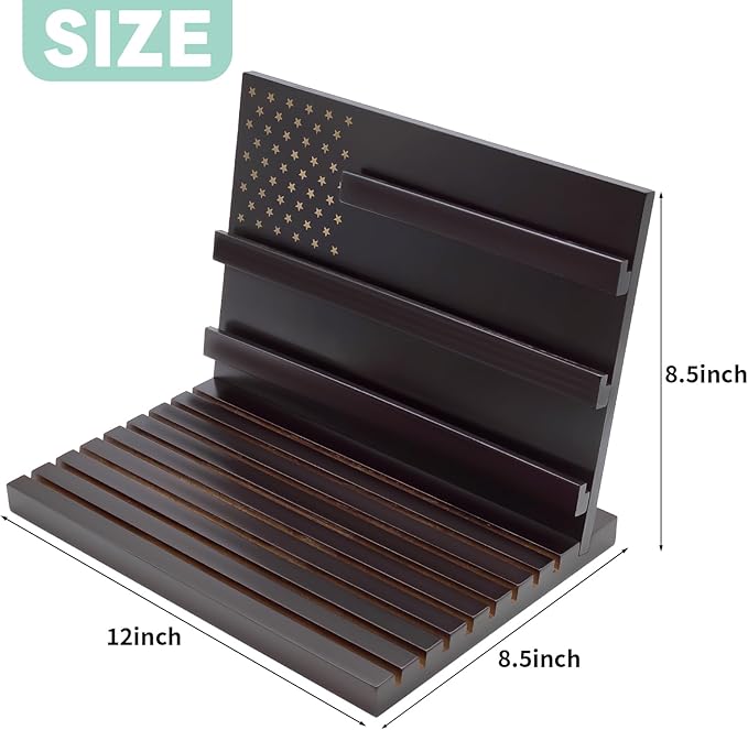 PiaoHao Challenge Coin Display Stand Military Coin Holder Wooden Rack Holds 80 Coins (Black)