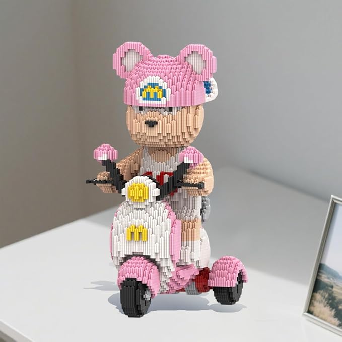 HOOLEDAY Motorcycle Bear Micro Building Blocks Set (6800Pieces) Gift for Adults & Boys & Girls