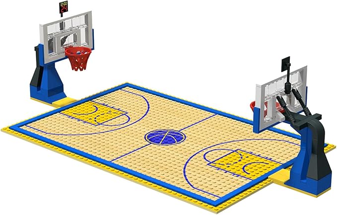 Building Blocks - Basketball Court Baseplates and Sets of 2 Basketball Hoop Basketball Goal Building Bricks for Basketball Game - Compatible with Major Brands (Basketball Playset/Blue)