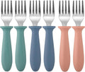 Pimoys 6-Pack Stainless Steel Toddler Forks Baby & Kids Utensils for Self-Feeding Plastic Handle Dishwasher Safe