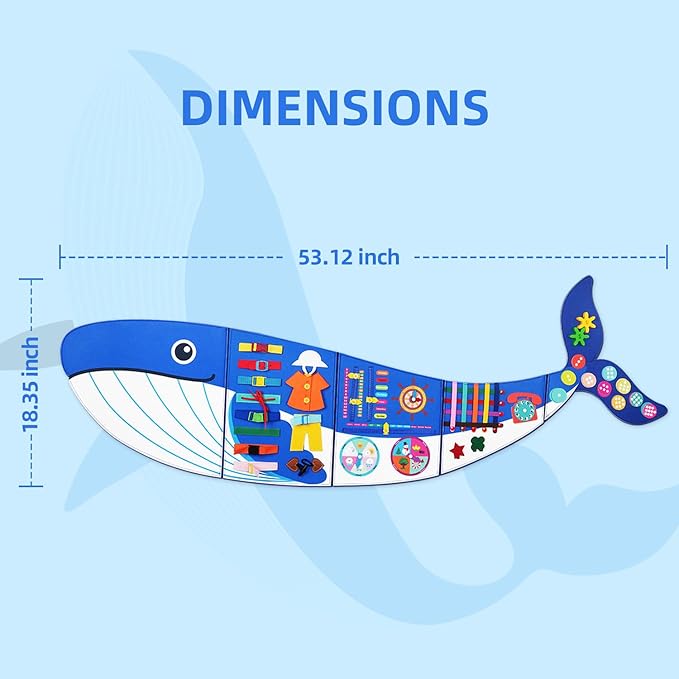 Whale Montessori Busy Board Toddler Busy Board, Foldable Montessoris Toys for 3+ Years Old, Activities Sensory Toys for Toddler Wall Panel﻿