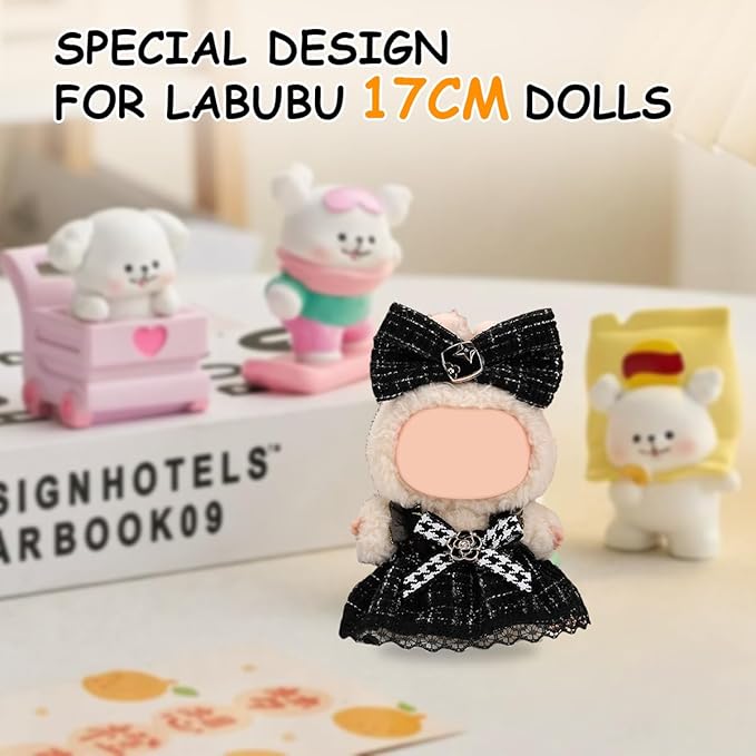 17cm Doll Clothes Set, Premium Jeans & Knitted Sweater Outfit for 17cm 15cm Dolls, Cute Dress Up Fashion, No Doll Included (Black Dress, 17cm/15cm)