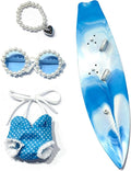 15/17cm(6.7inch) Doll Clothes, Stylish Summer Beach Set - Complete Fashion Outfit with Blue Swimsuit, Surfboard, Necklace, Glasses for 15cm/17cm Dolls.(Doll not Included)