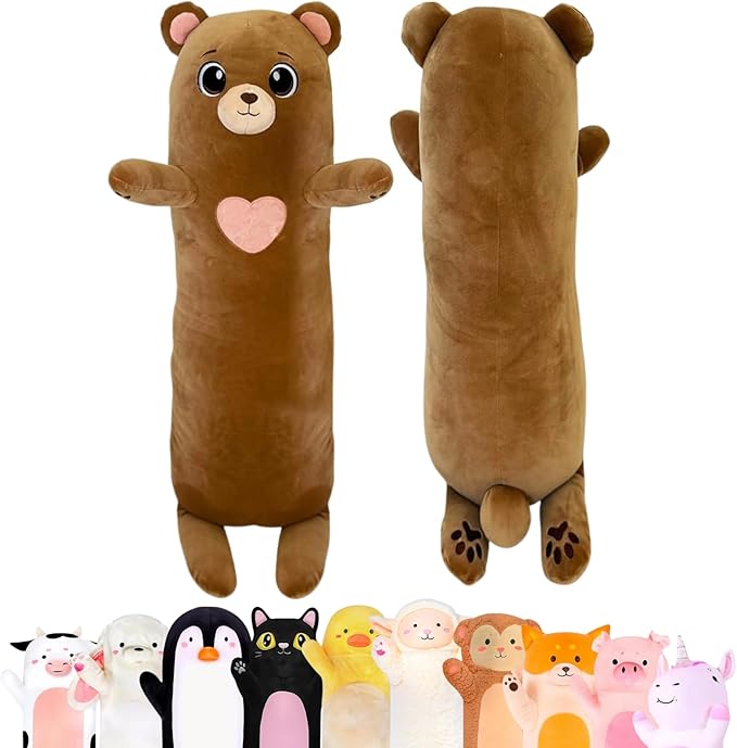 Bear Plush Body Pillow for Kids | Long Stuffed Animal Cuddle Pillow | Soft Hugging Toy | Plushie Gift for Girls & Boys | Long Plush Body Pillow for Sleep & Comfort | Medium, 35 Inches