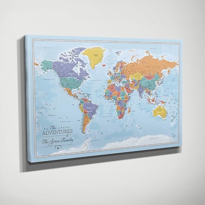 Gallery Wrapped - Blue Oceans World Push Pin Travel Map with pins
