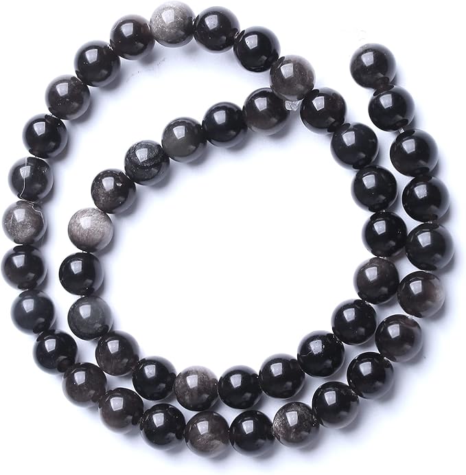 4MM 86PCS Natural Stone Silver Obsidian Loose Beads for Jewelry Making DIY Bracelet