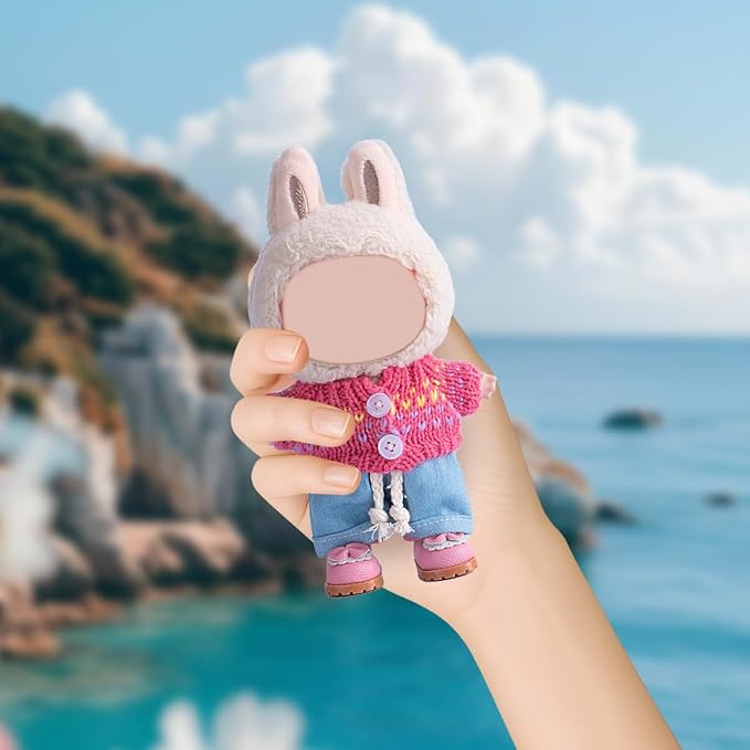 17cm Doll Clothes Set, Premium Jeans & Knitted Sweater Outfit for 17cm 15cm Dolls, Cute Dress Up Fashion, No Doll Included (Rainbow, 17cm/15cm)