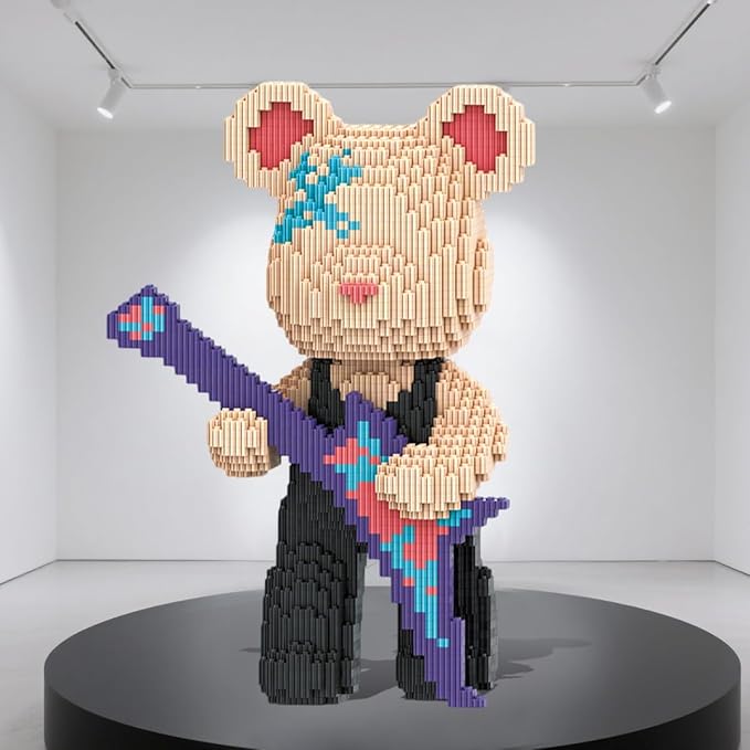 HOOLEDAY Animal Guitar Bear Micro Building Blocks for Adults (3150 Pieces), Bear Bricks Set Creative Home & Office Decor, Gift for Adults & Boys & Girls