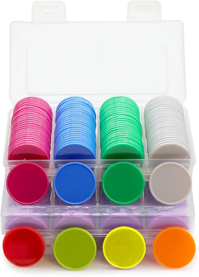 Set of 100 Opaque Plastic Learning Counters Mini Poker Chips Game Tokens with Storage Box (Lawngreen, 1 Inch)