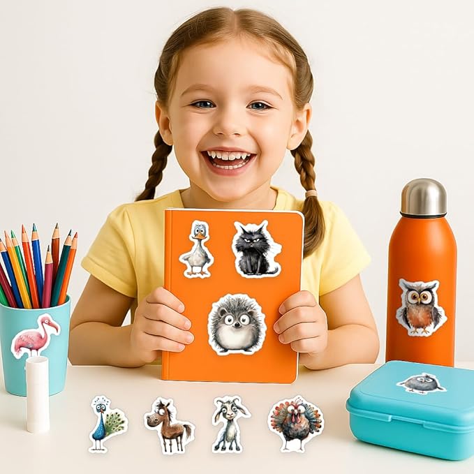 50 Pcs Funny Quirky Crazy Animal Stickers for Kids Teacher Water Bottle Laptop Phone Case Kindle Suitcase Scrapbook Diary Notebook Craft, Waterproof Vinyl Sticker Decal