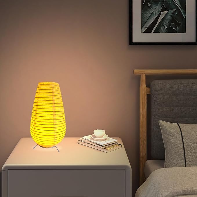 Battery Operated Lamp Bedside Table Lamp Paper and Chrome Standing Lamp Room Decoration Festival Lantern Light Nightstand Desk Lamp Bedroom Dresser Living Kids Room College Dorm Coffee