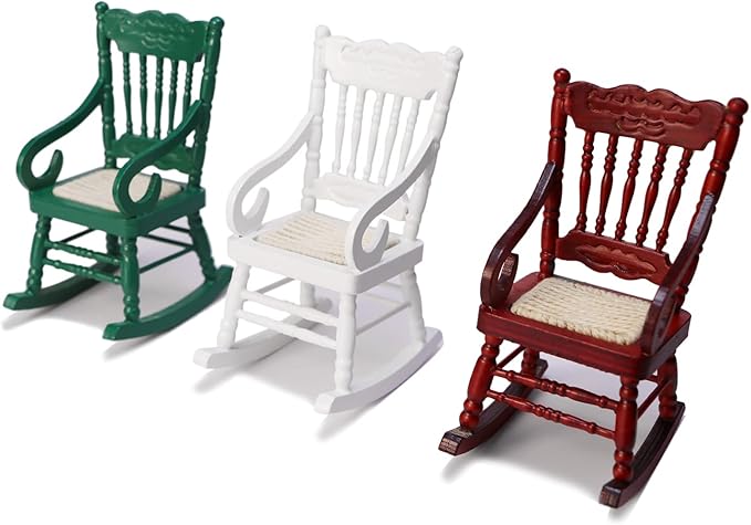 Dollhouse Miniature Rocking Chair 1:12 Scale Wooden Furniture Accessories Tiny Mini House Home Outdoor Cake Topper Decoration Model Living Room Scene Christmas Craft Displays (Green)