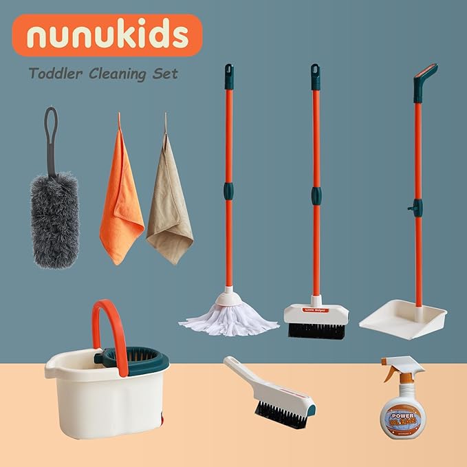 Toddler Cleaning Set - Realistic Cleaning Set for Toddlers 1-3 - Engaging Kids Broom and Dustpan Set - Safe Toddler Broom and Cleaning Set Toys - Perfect Kids Mop and Broom Set