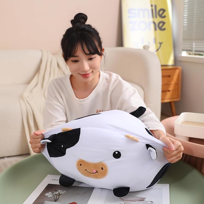 SQEQE Cow Stuffed Animal 5 in 1, Cute Cow Plush Bedtime Toys, Ultra Soft Dairy Cattle with 4 Babies Inside, Milk Cows Soft Plushies Pillow Gift for Kids Birthday Christmas Valentine's