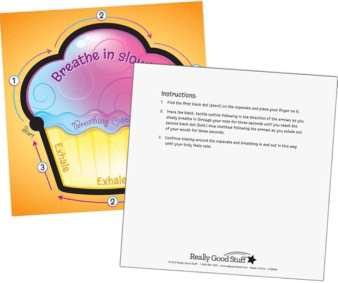 Really Good Stuff Tactile Breathing Copecake Cards - Social-Emotional Learning Tools for Children - Calming, Meditative Classroom Supplies - Promotes Relaxation & Helpful Breathing Techniques