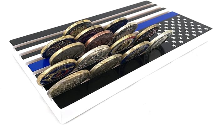 Glamtune 6 Row Coin Holder American Flag Display Stand Thin Blue Line Military Challenge Coin Case