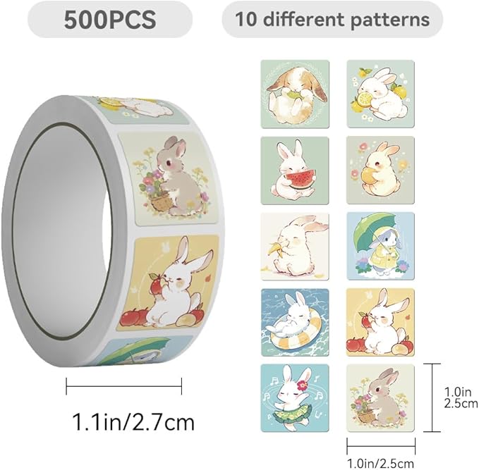 Cute Rabbit Stickers 500PCS Cartoon Easter Bunny Stickers Vinyl Decals for Laptop IPAD Ebook Reader Water Bottle Waterproof Aesthetic Sticker for Boys Girls Teens