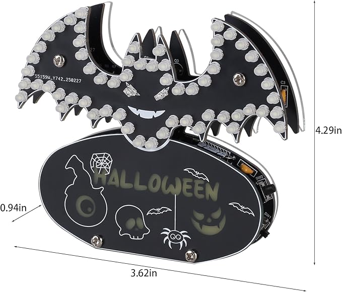 Halloween Bat Soldering Project, ICSTATION Bat Soldering Practice Kit With 5 Lighting Modes Glow Halloween Elements DIY Electronic Kits for School Education Halloween Present Desktop Decorations