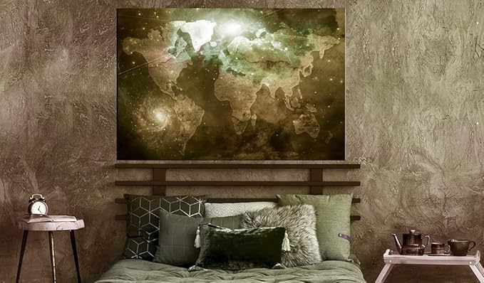 artgeist Pinboard World Map 35x24 in - Cork Board & Canvas Print Wall Art 1 pcs Memoboard with 50 Pins Noticeboard Message Board Image Picture Home Decor Travel Map k-C-0139-p-c