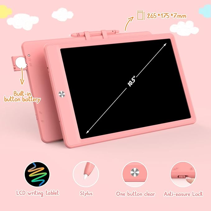 LCD Writing Tablet Doodle Board, Colorful Drawing Pad, Electronic Drawing Tablet, Drawing Pads,Travel Gifts for Kids Ages 3 4 5 6 7 8 Year Old Girls Boys (10.5 inch, Pink+Yellow)