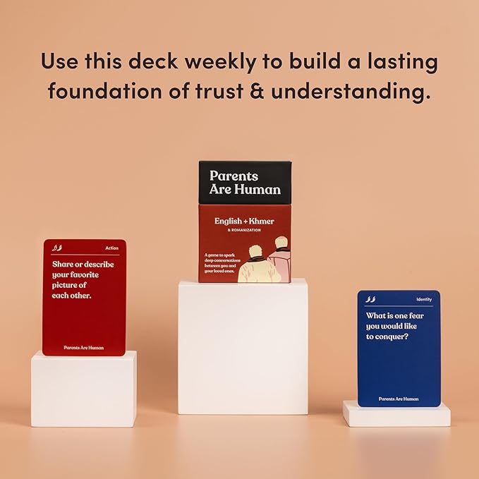 Parents Are Human, Relationship Cards, Get to Know Each Other Better, Parents, Families, Teens & Kids Relationship Building, Light & Deep Questions, 70 Questions & Activity Cards, English + Khmer