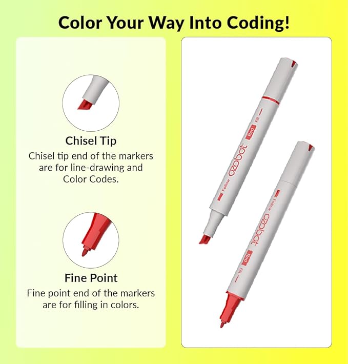 Ozobot Color Coding Markers: Color Variety for Creative STEM Education, Ideal for Classroom & Home, Enhances Problem-Solving & Critical Thinking Skills, Suitable for Ages 6+, Dual-Sided, 5-Pack