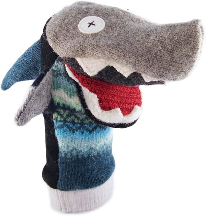 Cate and Levi - Baby Shark Boy Gift - Hand Puppet - Premium Reclaimed Wool - Handmade in Canada - Machine Washable (Shark)