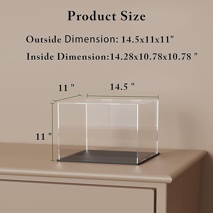 SVENJBB Acrylic Display Case, Large Clear Acrylic Box with Black Base and Lid for Collectibles and Figures, 14.5x11x11 Inch